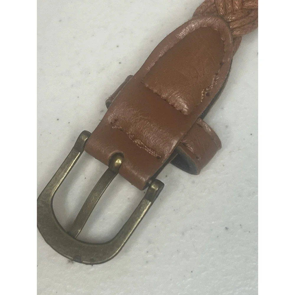 Brown Skinny Braided Belt Womens Size Large Faux Leather Woven Waist Belt